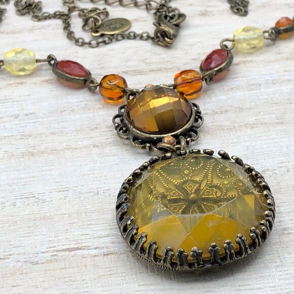 Cookie Lee Necklace Victorian Revival Filigree Y-Drop Beaded Bronze Tone Choker - Picture 4 of 10